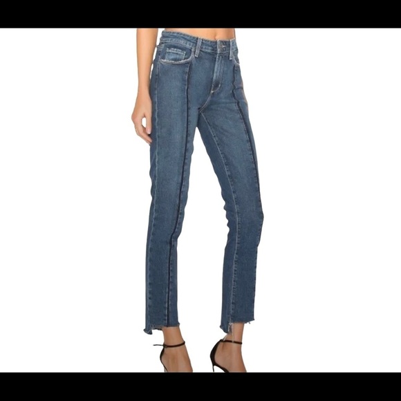 Paige Julia Medium Wash Felice Seamed Distressed Uneven Raw Hem Denim Jean 28x28 - Picture 1 of 14